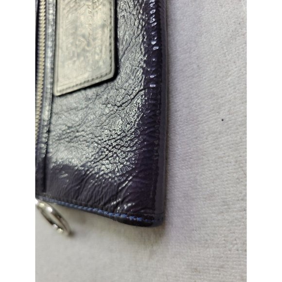 Coach Poppy Women's Deep Blue Patent Leather Zip Up Wristlet Credit Card Slots - Picture 8 of 11